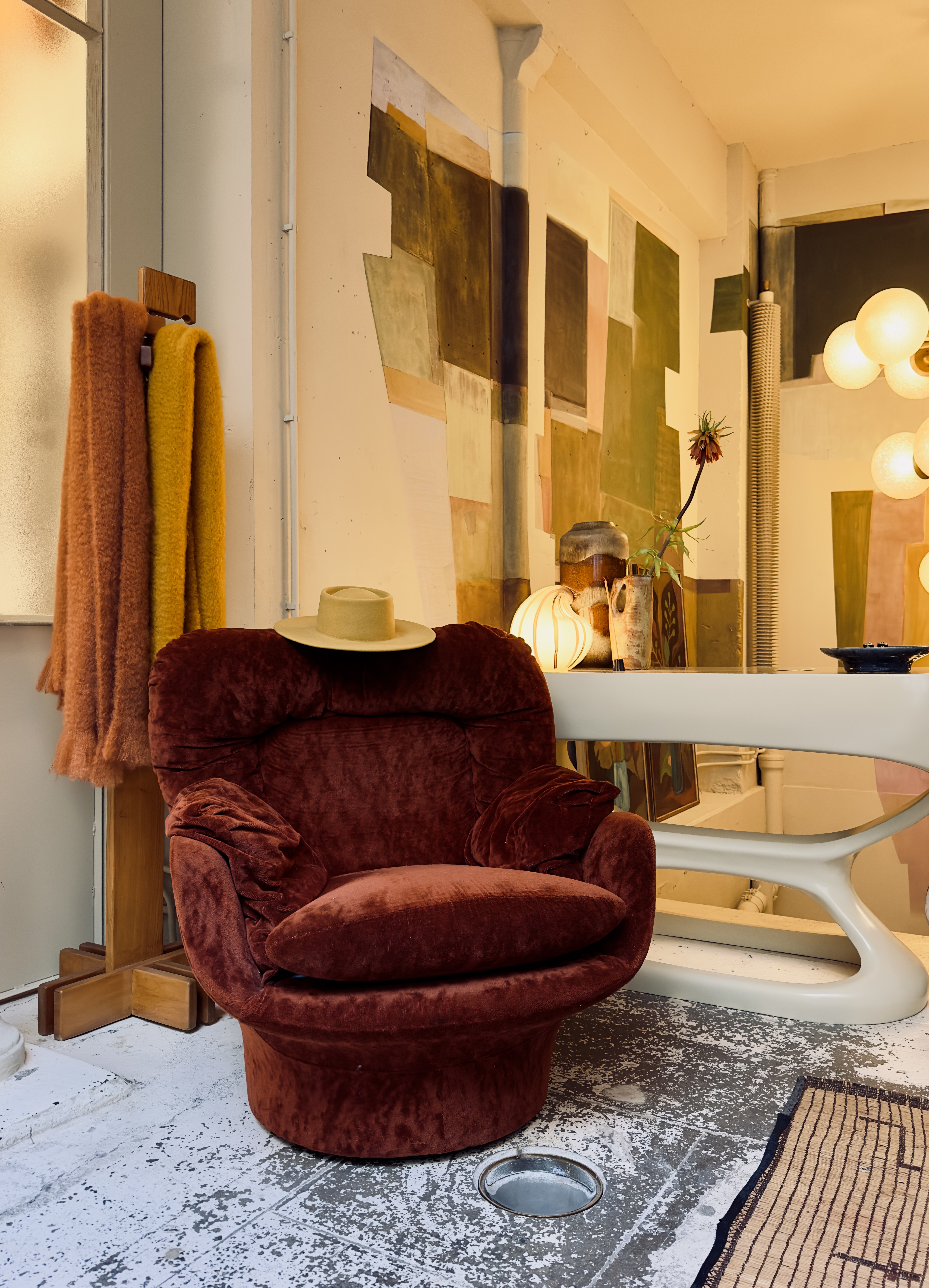 Orange velvet chair Cadestin